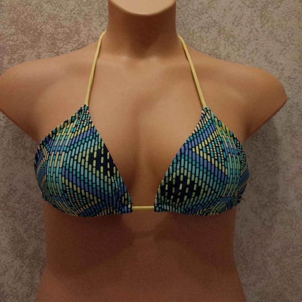 American Eagle Outfitters Geometric Blue and Yellow Bikini Top